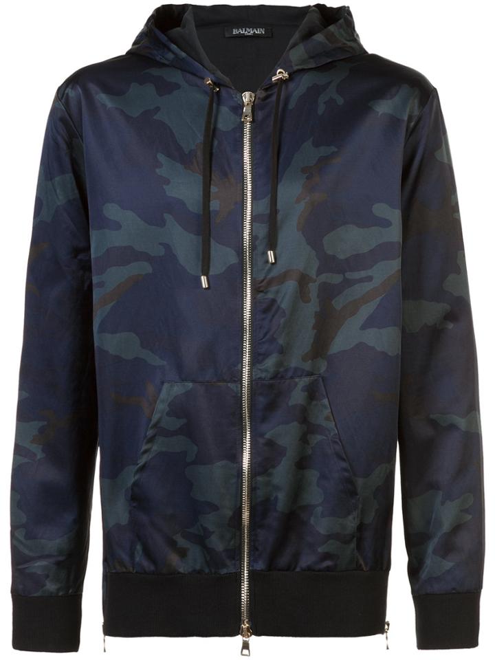 Balmain Camouflage Zipped Bomber Jacket - Blue