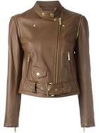 Michael Michael Kors Classic Biker Jacket, Women's, Size: Medium, Brown, Lamb Skin/polyester/spandex/elastane