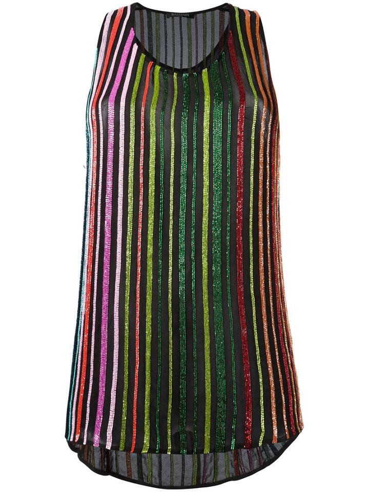 Balmain Glass Beaded Stripe Tank Top, Women's, Size: 42, Blue, Silk/glass