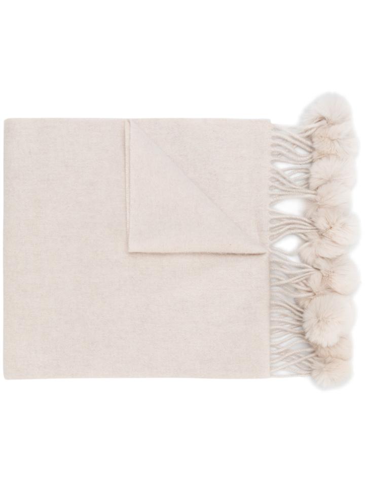 N.peal Fur Bobble Trim Scarf - Nude & Neutrals