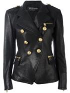 Balmain Double Breasted Leather Blazer, Women's, Size: 38, Black, Cotton/lamb Skin/viscose