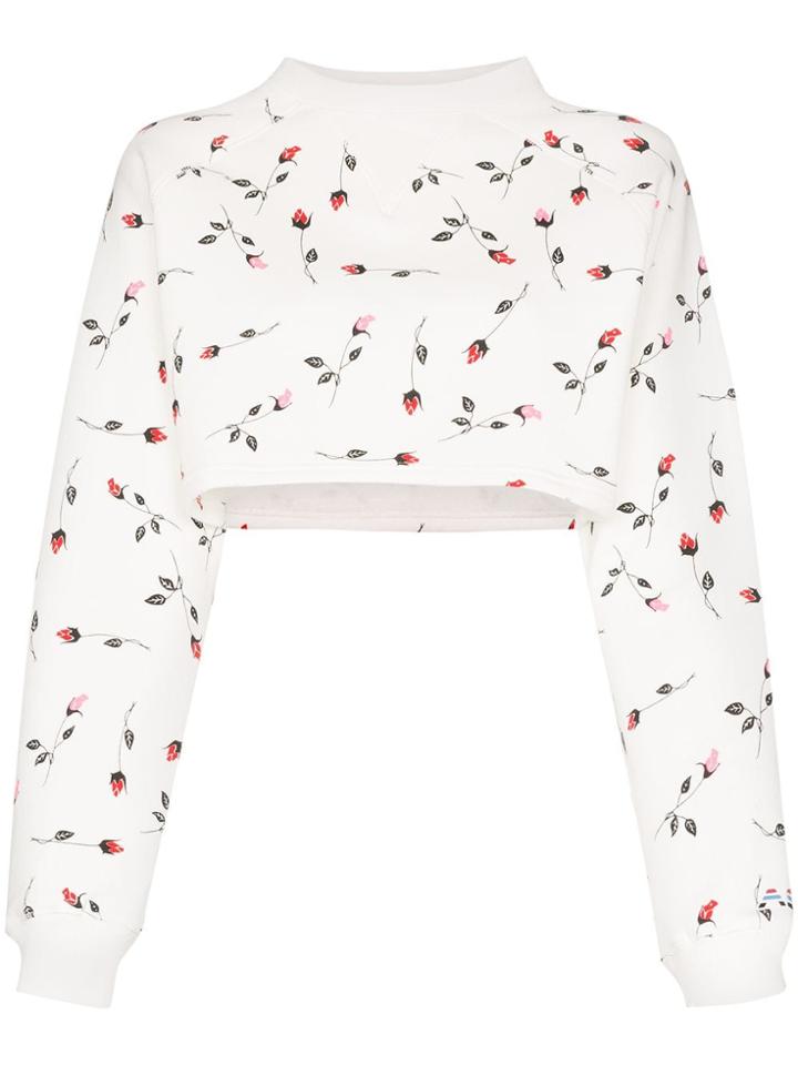Adam Selman Sport Rose-print Cropped Sweatshirt - White