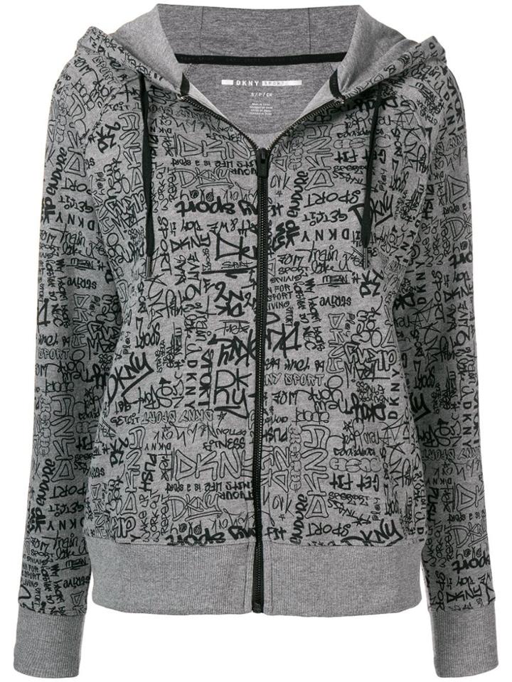 Dkny Logo Zipped Hooded Sweatshirt - Grey