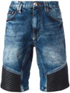 Philipp Plein Ribbed Panel Denim Shorts, Men's, Size: 30, Blue, Cotton