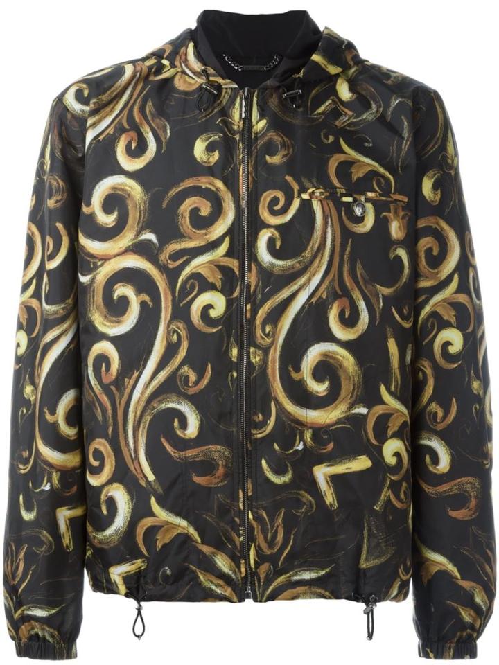 Versace Baroque Hooded Jacket, Men's, Size: 48, Black, Polyester