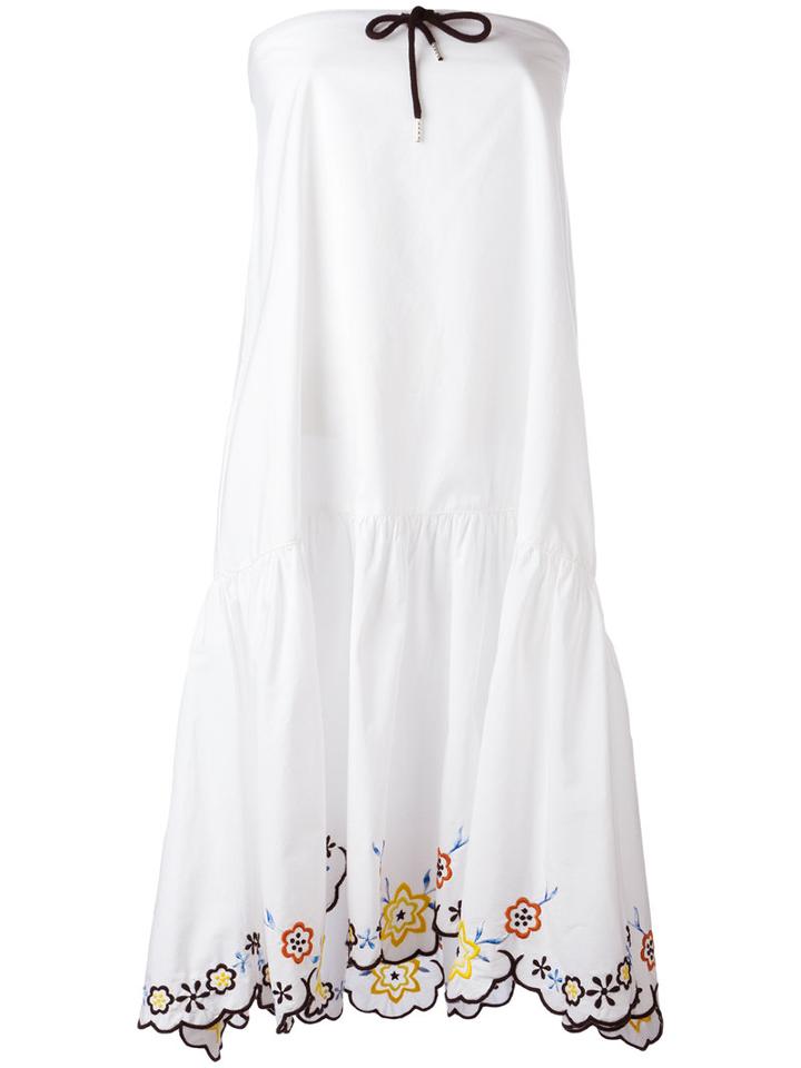 See By Chloé Floral Hem Bandeau Dress, Women's, Size: 36, White, Cotton/polyester