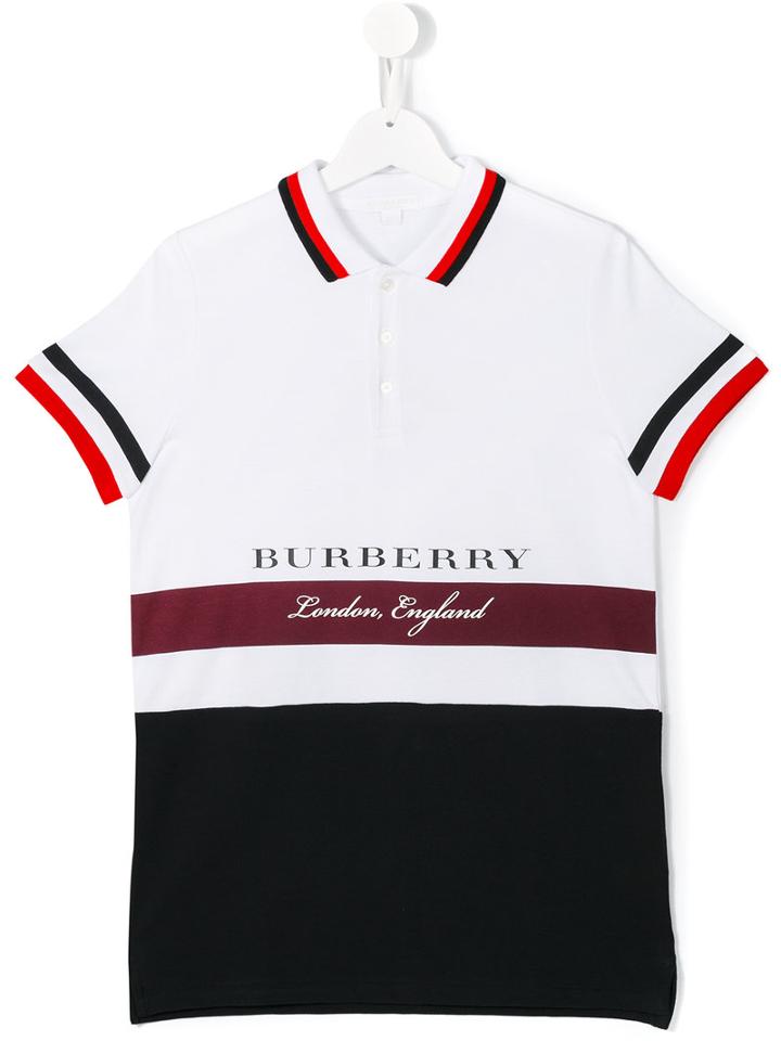Burberry Kids Striped Polo Shirt, Boy's, Size: 14 Yrs, White
