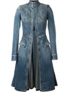 Alexander Mcqueen Stitched Flared Denim Coat, Women's, Size: 42, Blue, Cotton/viscose