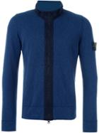 Stone Island Contrast Neck Cardigan, Men's, Size: Medium, Blue, Polyamide/cotton