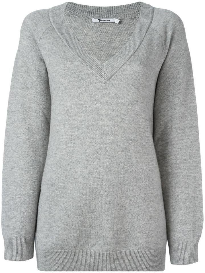 T By Alexander Wang V-neck Jumper, Women's, Size: Medium, Grey, Wool/cashmere