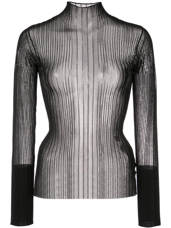 Dion Lee Ribbed Mesh Polo Top - Black