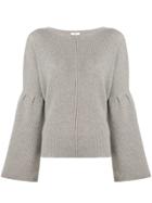 Allude Ribbed Knit Round Neck Sweater - Grey