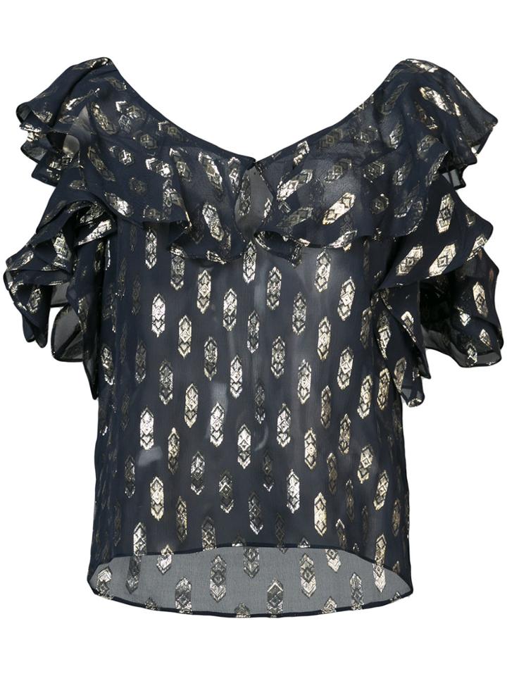Love Shack Fancy Embroidered Cut-detail Blouse - Blue