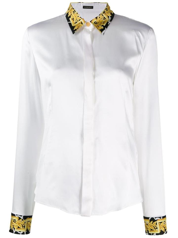 Versace Print-trimmed Silk-satin Shirt - White