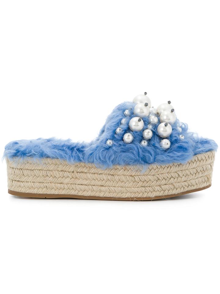 Miu Miu Pearl Embellished Wedge Sandals - Blue