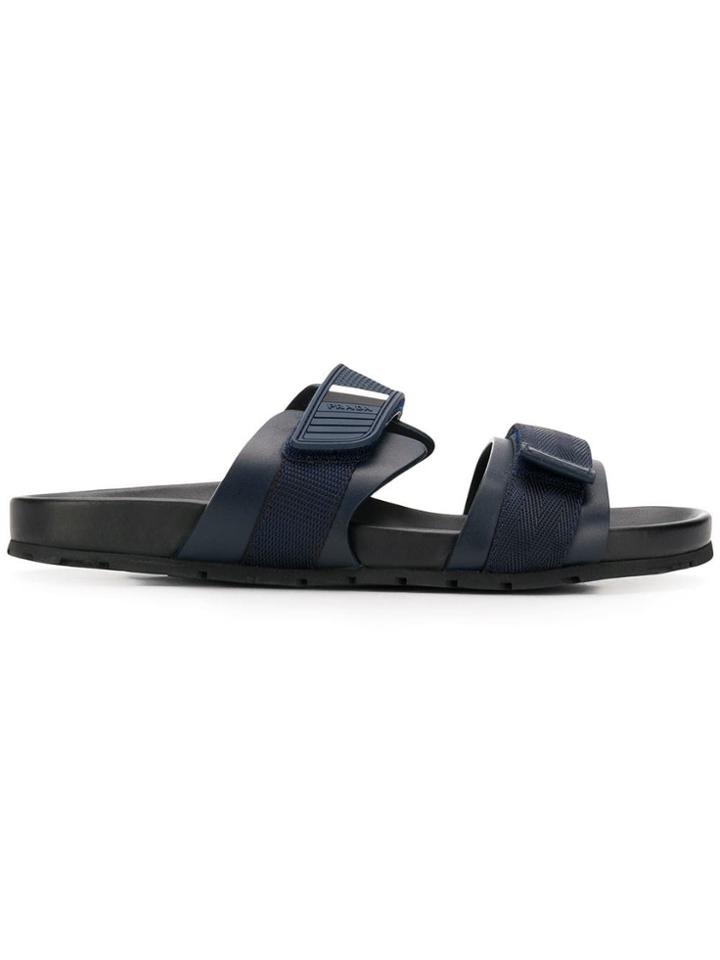 Prada Hook And Loop Straps Sliders - Blue