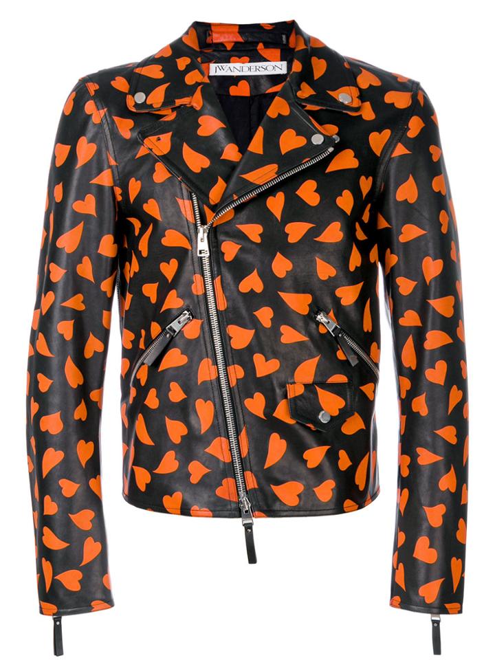 Jw Anderson Heart Print Biker Jacket - Black