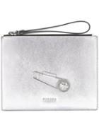 Versus Oversized Pin Clutch, Women's, Grey, Calf Leather
