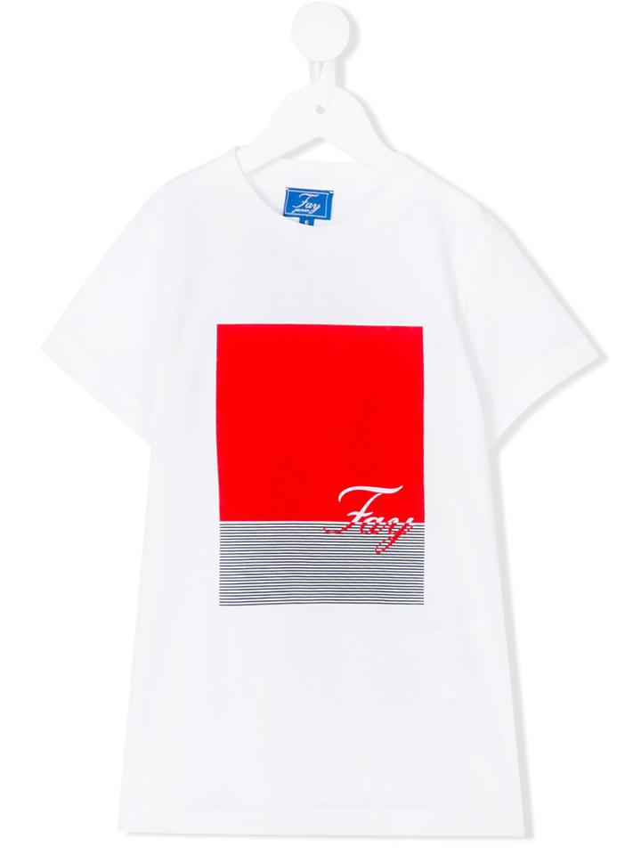 Fay Kids - Printed T-shirt - Kids - Cotton - 4 Yrs, White