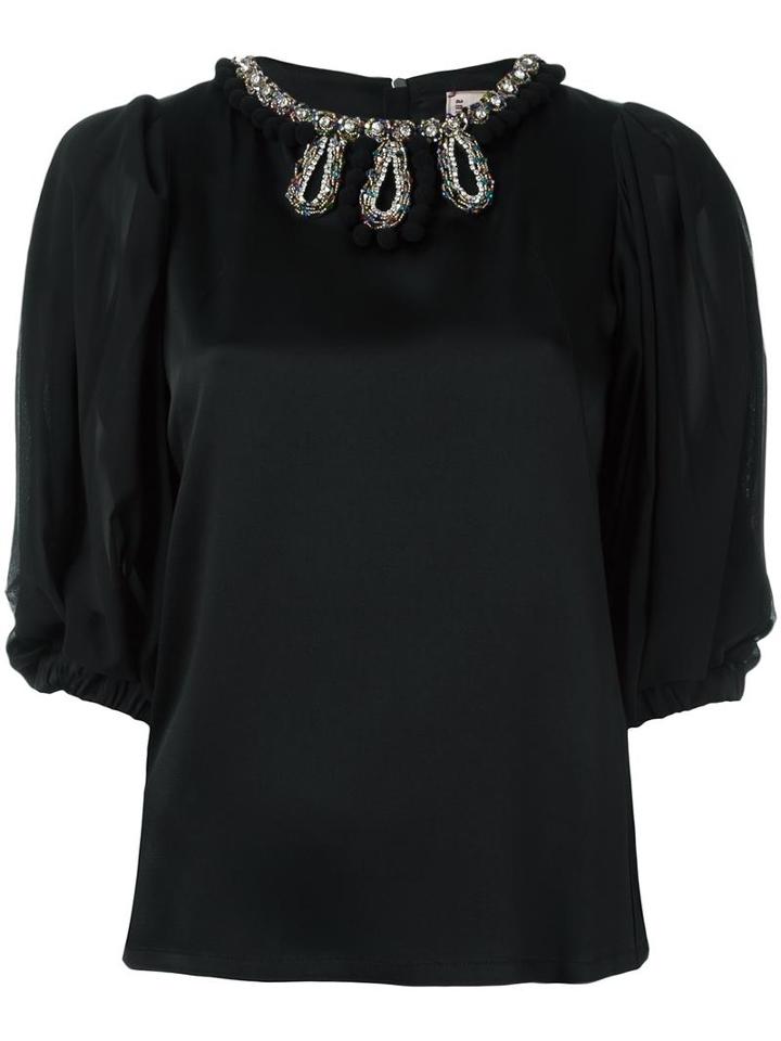 Antonio Marras Embellished Neck Blouse, Women's, Size: 44, Black, Acetate/viscose/glass
