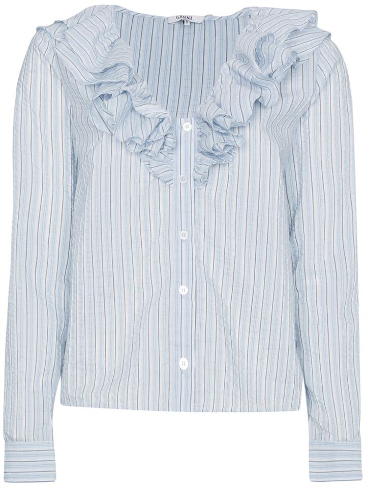 Ganni Charron Ruffle Stripe Shirt - White
