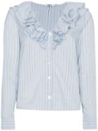 Ganni Charron Ruffle Stripe Shirt - White