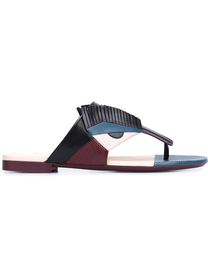 Fendi Bag Bugs Thong Sandals, Women's, Size: 36.5, Leather/rubber