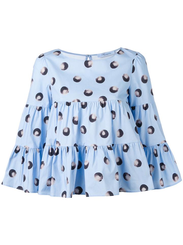 Blumarine - Printed Tiered Blouse - Women - Cotton/spandex/elastane - 38, Blue, Cotton/spandex/elastane