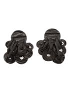 Monies Disc Cluster Clip-on Earrings, Women's, Brown, Leather/buffalo Horn