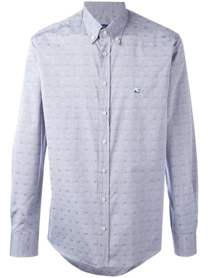 Etro Paisley Embroidery Shirt, Men's, Size: 41, Grey, Cotton