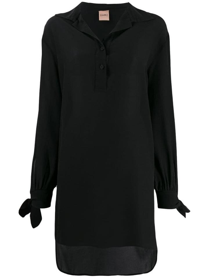 Nude Oversized Long-sleeve Blouse - Black