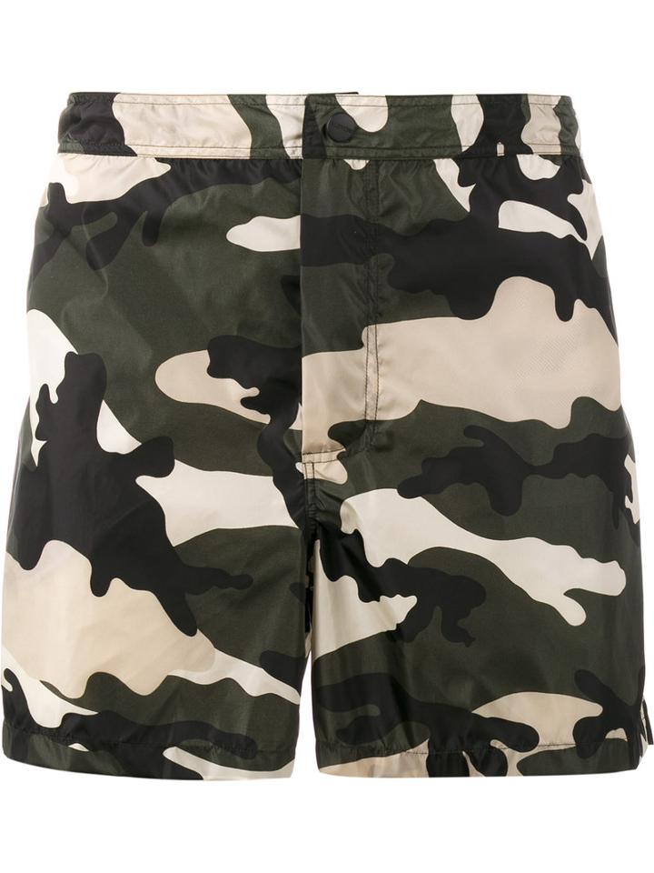Valentino Rockstud Camouflage Swim Shorts, Men's, Size: 44, Green, Polyamide
