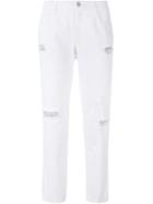 Ermanno Scervino Embellished Distressed Jeans, Women's, Size: 42, White, Cotton/polyester