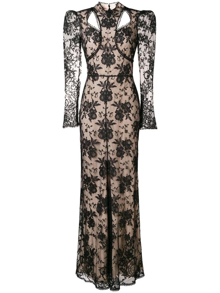 Alexander Mcqueen Floral Lace Detail Long Dress - Nude & Neutrals