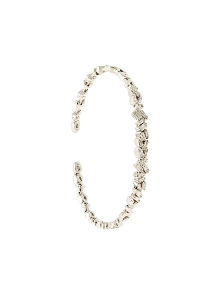 Suzanne Kalan 18kt White Gold Uneven Fireworks Diamond Baguette Cuff -