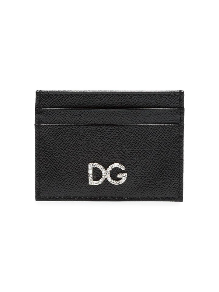 Dolce & Gabbana Black Diamante Logo Leather Card Holder