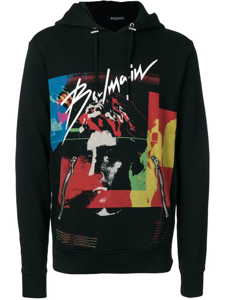 Balmain Graphic Logo Hoodie - Black
