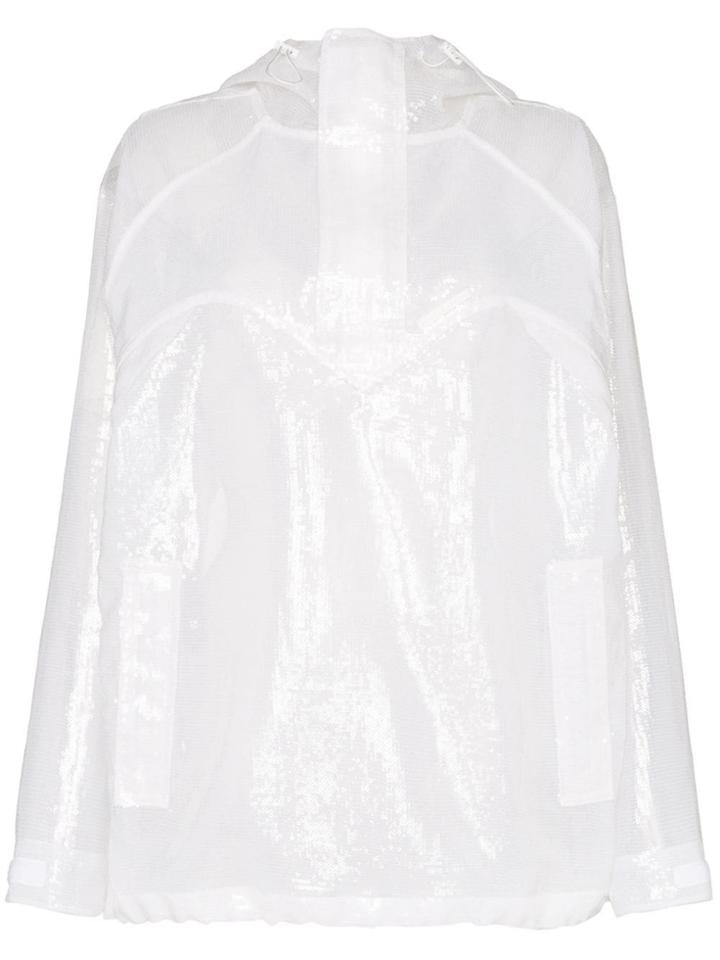 Pushbutton Sequin Embellished Hooded Sports Jacket - White