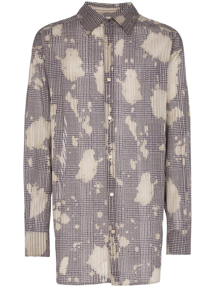 Bed J.w. Ford Stain Detail Retro Check Oversized Shirt - Blue
