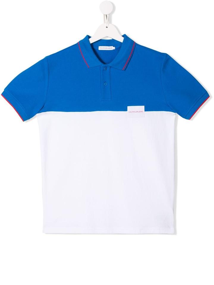 Calvin Klein Kids Contrast Panel Polo Shirt - Blue