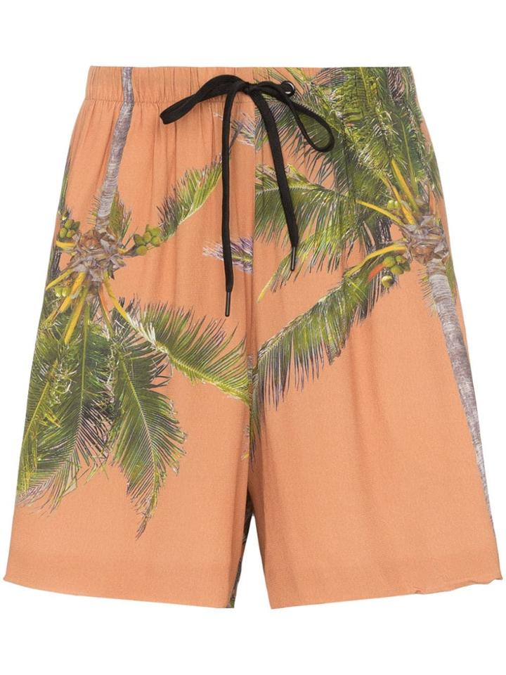 Duo Palm Print Logo Tape Shorts - Neutrals