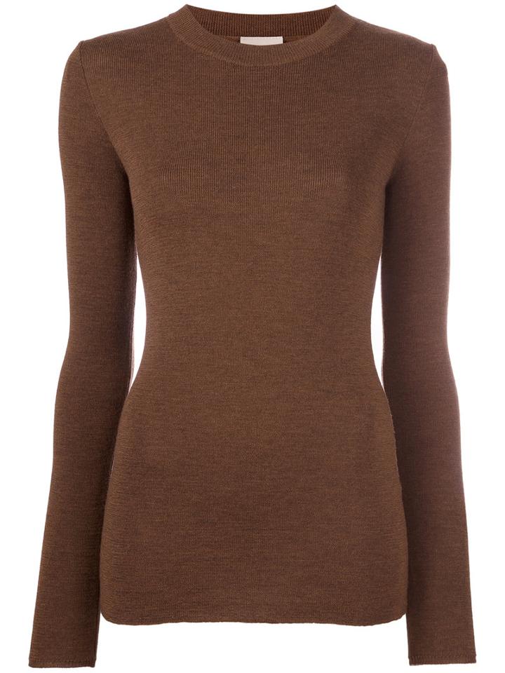 Laneus Round Neck Jumper, Size: 40, Brown, Virgin Wool