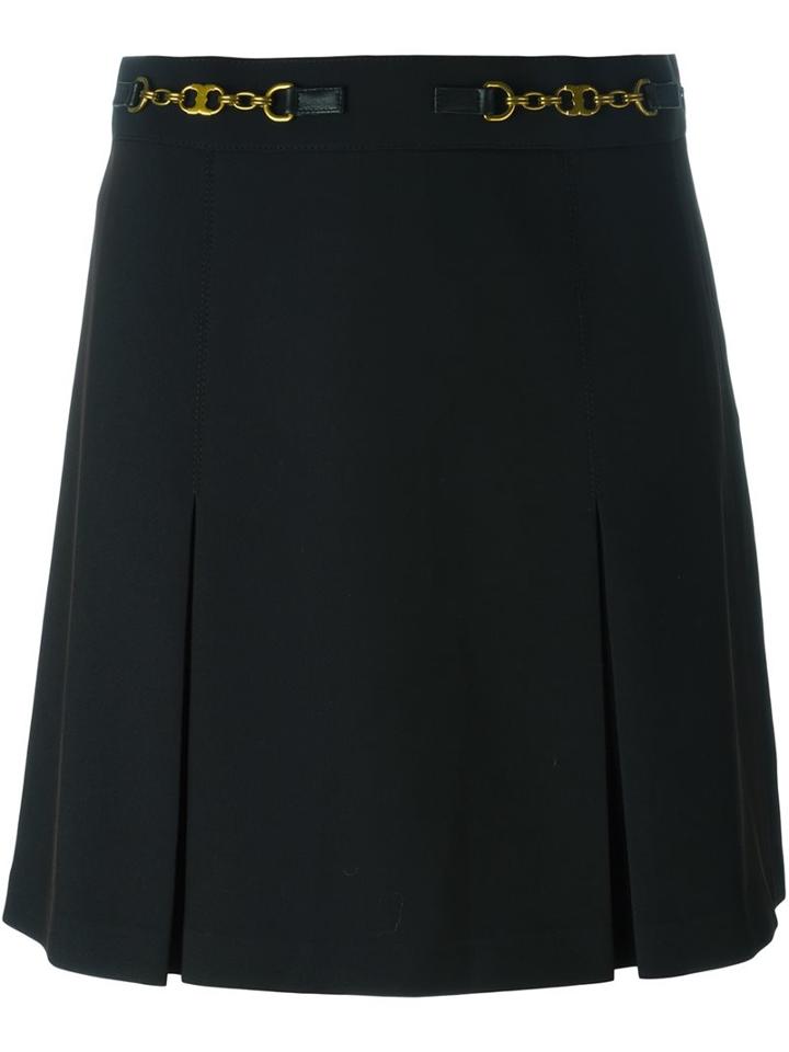 Tory Burch Inverted Pleat Mini Skirt, Women's, Size: 4, Black, Polyester/triacetate/leather