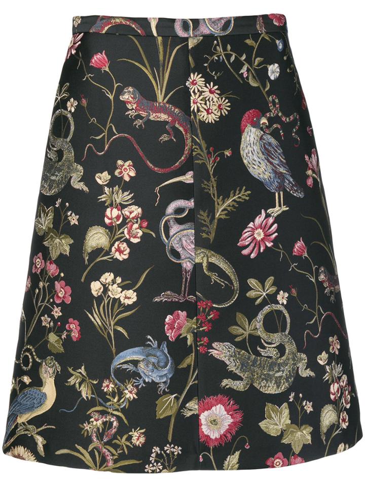 Red Valentino Brocade Floral A-line Askirt - Black