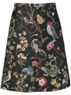 Red Valentino Brocade Floral A-line Askirt - Black