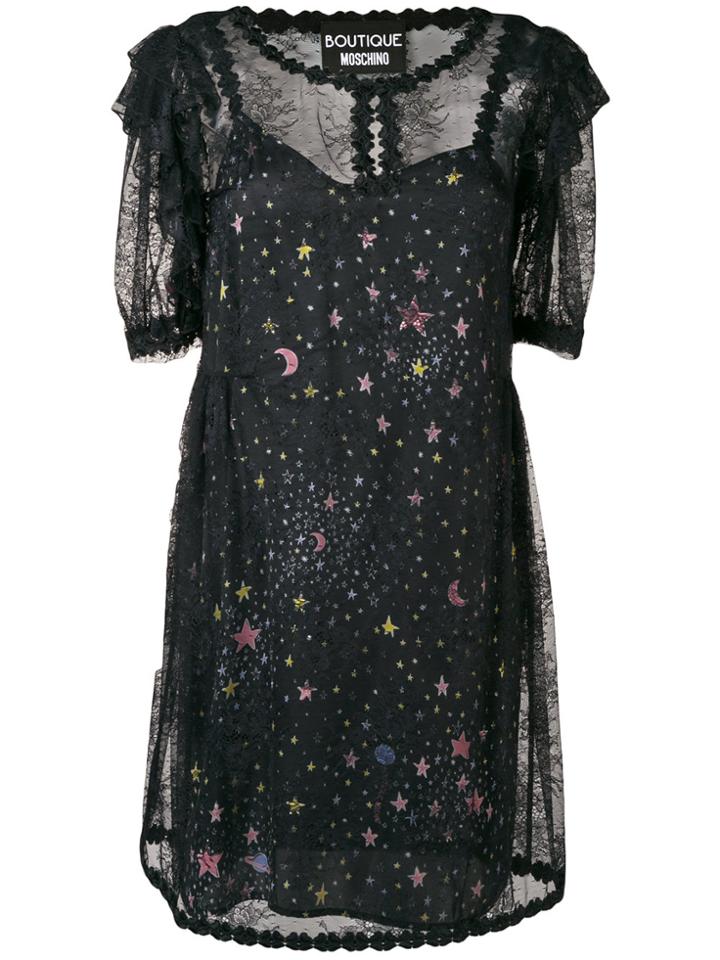 Boutique Moschino Star Print Sheer Dress - Black