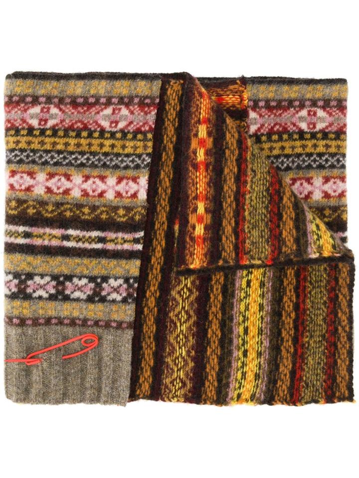 Pringle Of Scotland Patchwork Fairisle Scarf In Brown - Orange