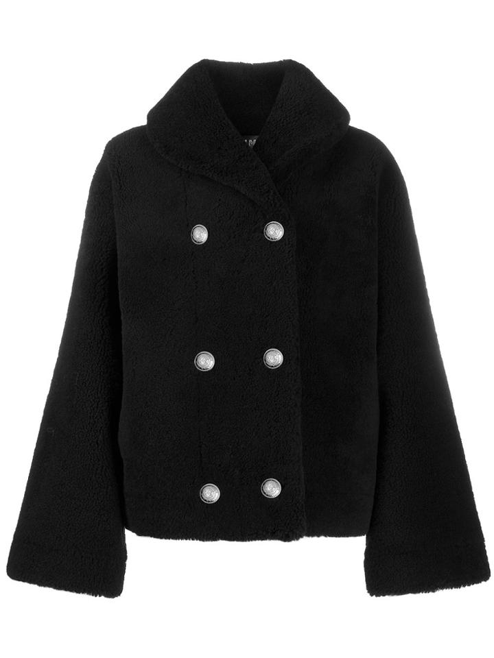 Balmain Fluffy Double-breasted Coat - Black