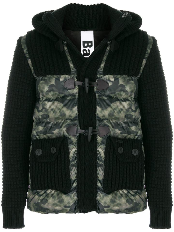 Bark Knit-panelled Padded Coat - Green