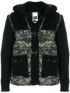 Bark Knit-panelled Padded Coat - Green